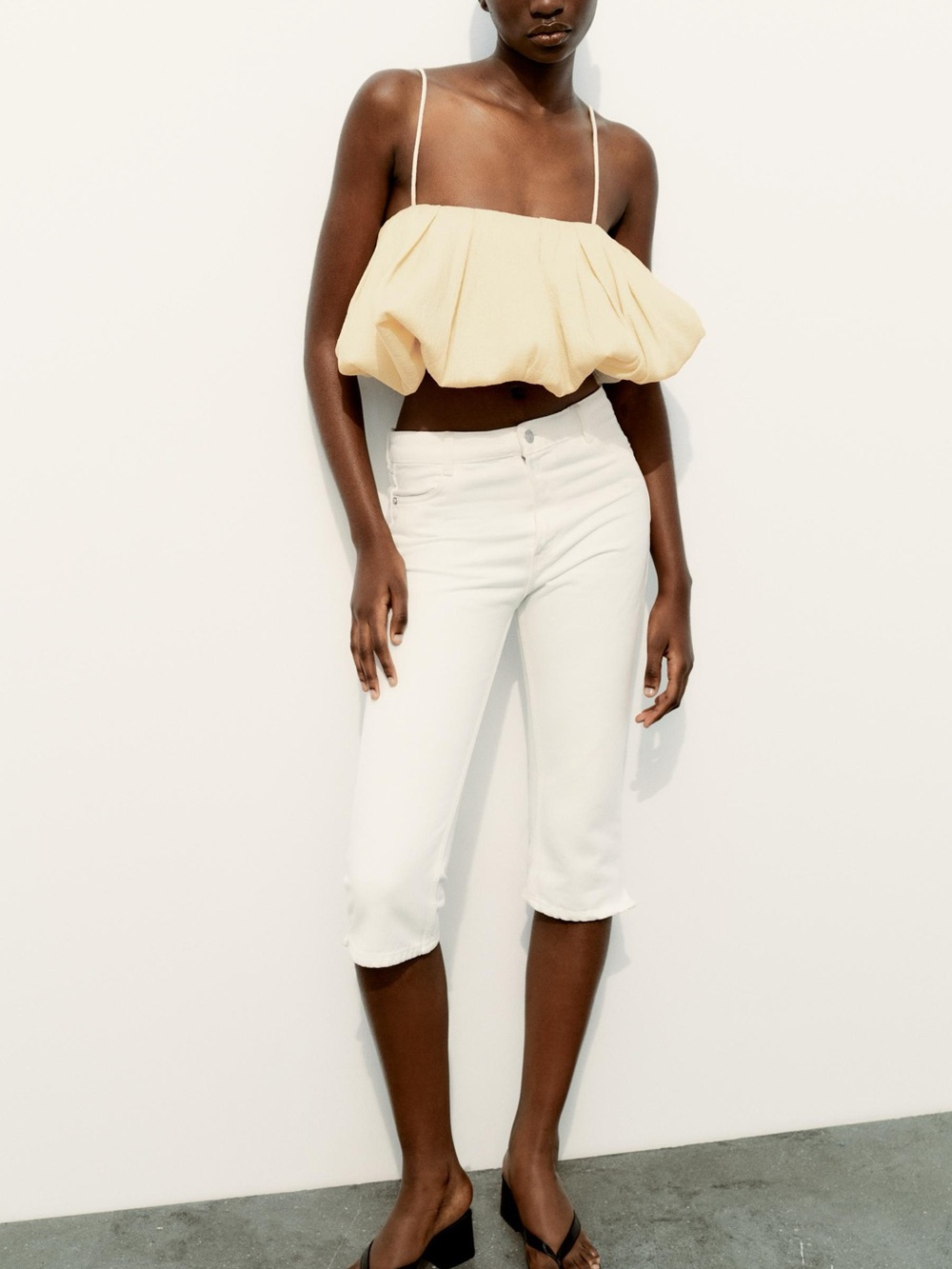 NWT Zara butter yellow bubble hem crop top